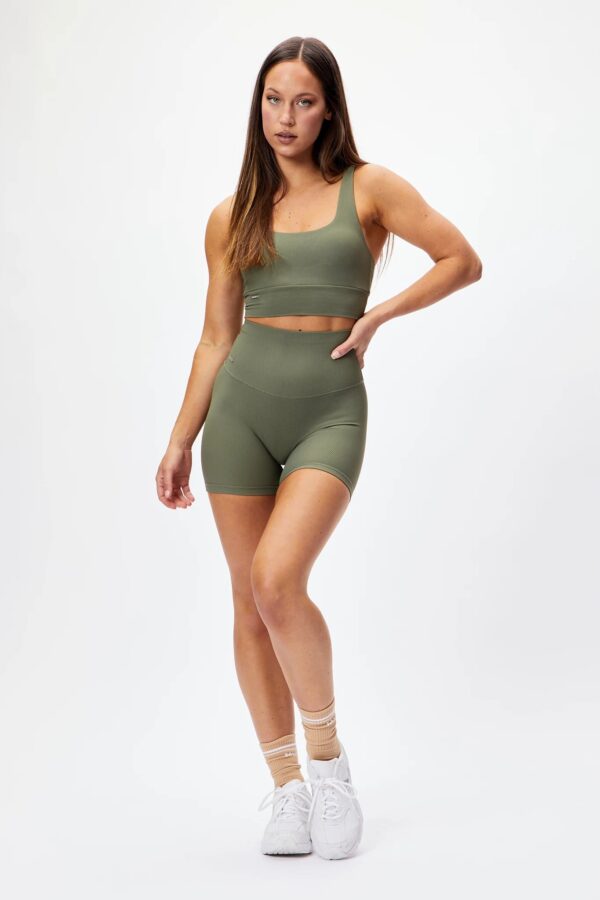 Ultra High-Waist Ribbed Short in Olive Green - Sillvela