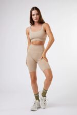 Seamless Ribbed Biker Short in Beige - Sillvela