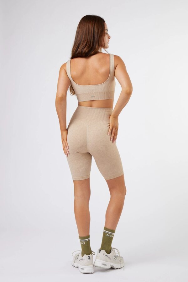 Seamless Ribbed Biker Short in Beige - Sillvela