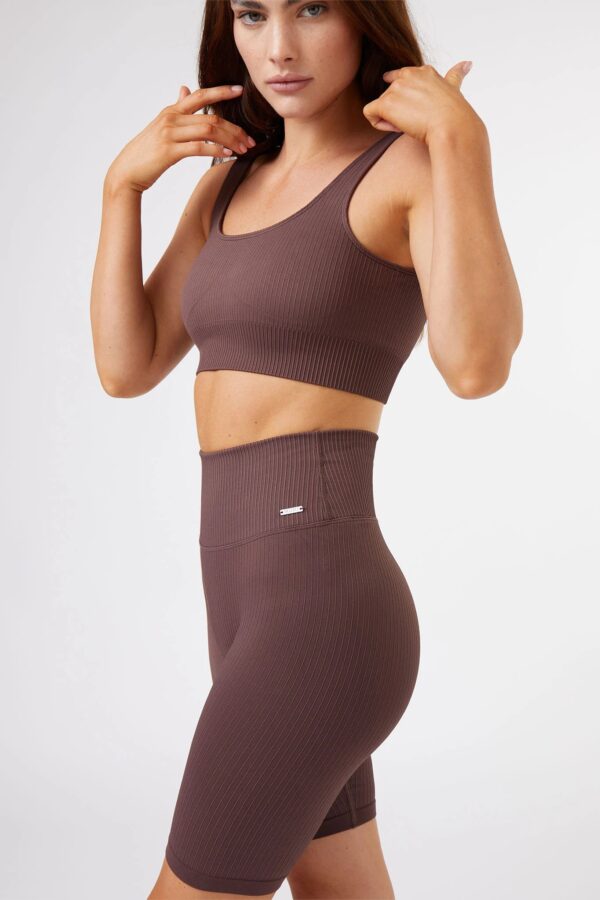 Seamless Ribbed Chocolate Set Sports Bra + Short - Sillvela