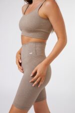 Seamless Ribbed Biker Short in Latte - Sillvela