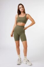 Seamless Ribbed Biker Short in Olive Green - Sillvela