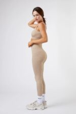 Seamless Ribbed Legging in Beige - Sillvela