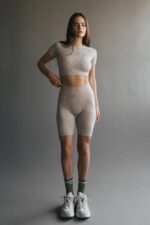 Seamless Ribbed Biker Short in Beige - Sillvela