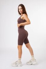 Seamless Ribbed Chocolate Set Sports Bra + Short - Sillvela