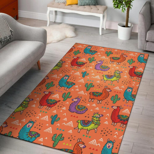 Alpaca Cactus Pattern Print Sillvela Area Rug