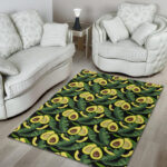 Avocado Floral Palm Leaves Pattern Print Sillvela Area Rug