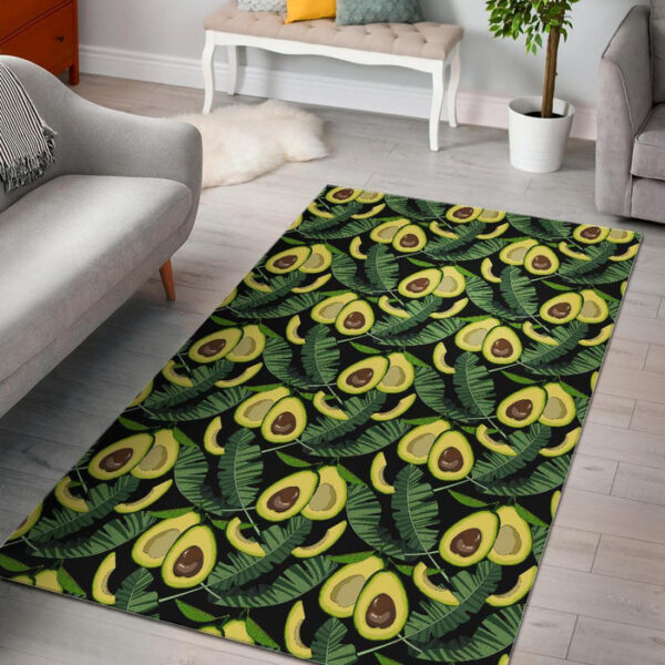Avocado Floral Palm Leaves Pattern Print Sillvela Area Rug