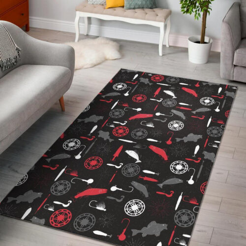 Bait Bass Fishing Pattern Print Sillvela Area Rug