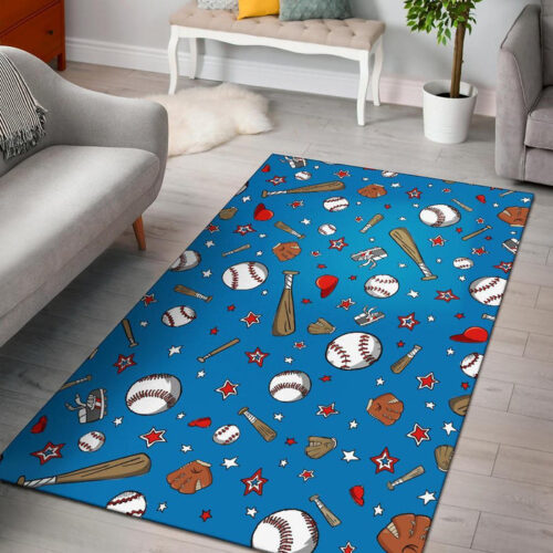 Baseball Pattern Print Sillvela Area Rug