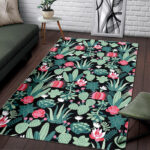 Black Cactus Pattern Print Sillvela Area Rug