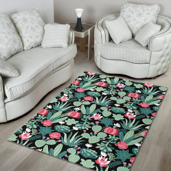 Black Cactus Pattern Print Sillvela Area Rug