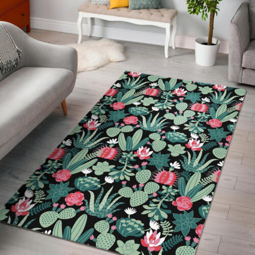 Black Cactus Pattern Print Sillvela Area Rug