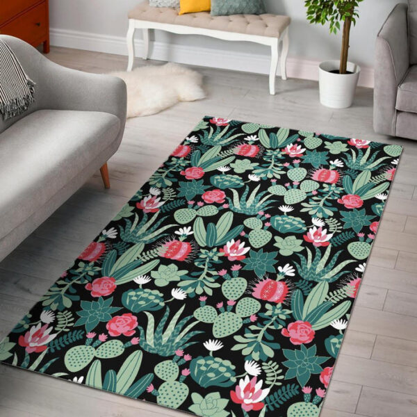 Black Cactus Pattern Print Sillvela Area Rug
