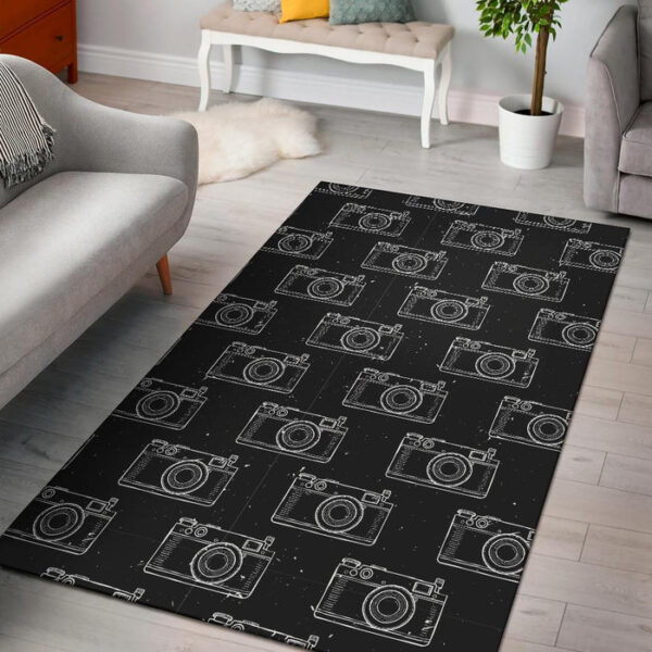 Black Camera Print Pattern Sillvela Area Rug