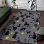 Black Cat Knit Pattern Print Sillvela Area Rug