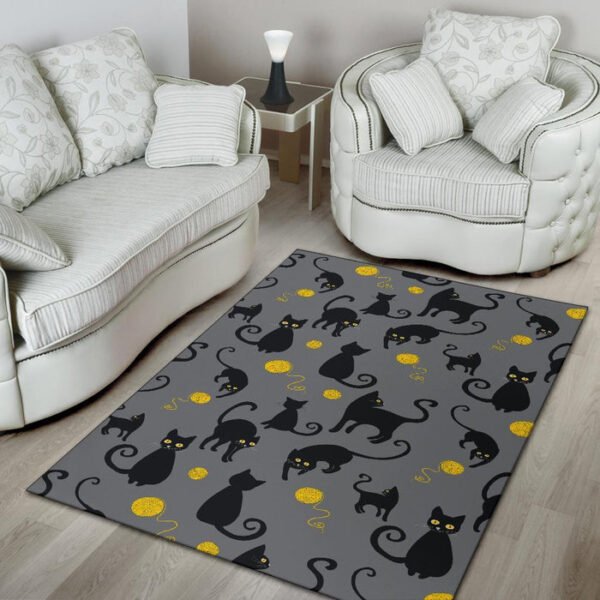 Black Cat Knit Pattern Print Sillvela Area Rug