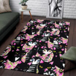 Black Cat Pattern Print Sillvela Area Rug