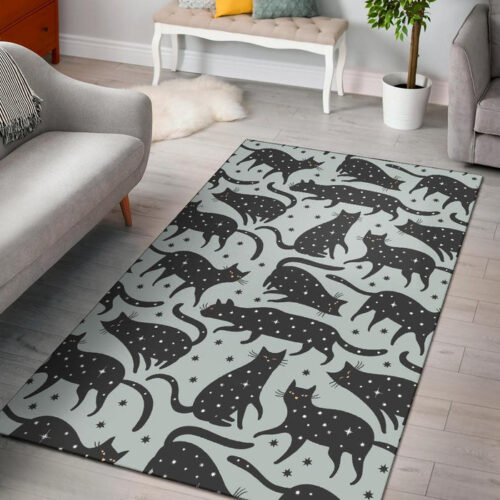 Black Cat Print Pattern Sillvela Area Rug