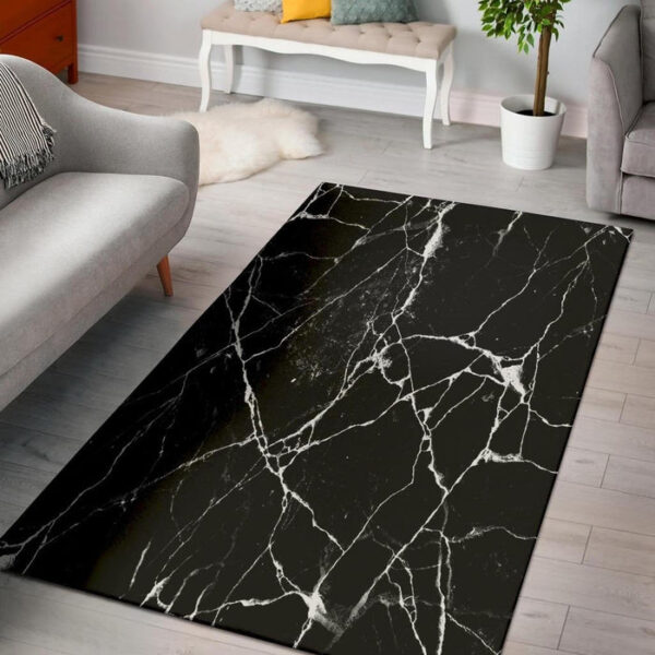 Black Cracked Marble Sillvela Area Rug