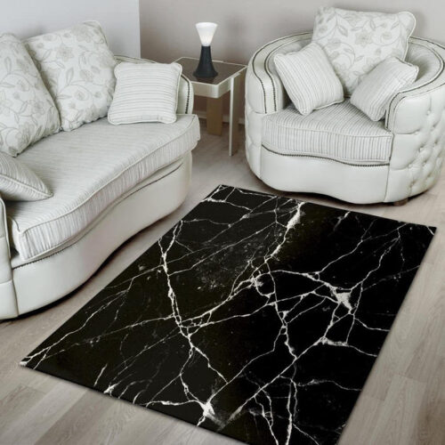 Black Cracked Marble Sillvela Area Rug