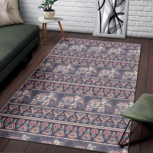 Black Elephant Aztec Pattern Prints Sillvela Area Rug