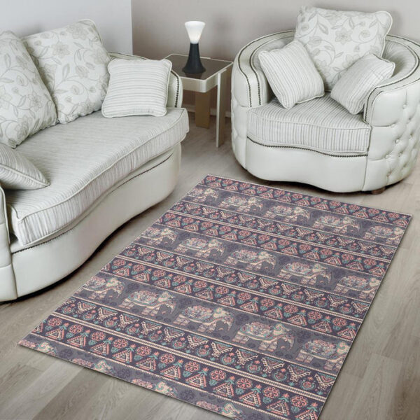 Black Elephant Aztec Pattern Prints Sillvela Area Rug