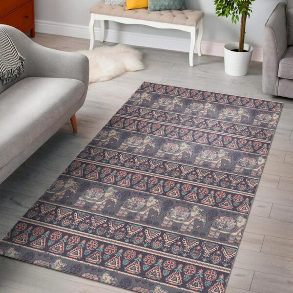 Black Elephant Aztec Pattern Prints Sillvela Area Rug