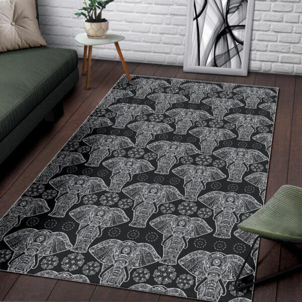 Black Elephant Mandala Print Sillvela Area Rug