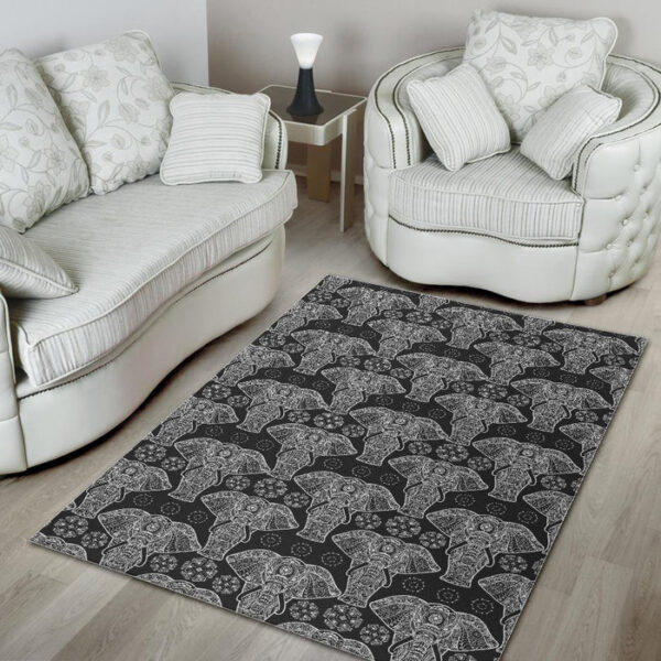 Black Elephant Mandala Print Sillvela Area Rug