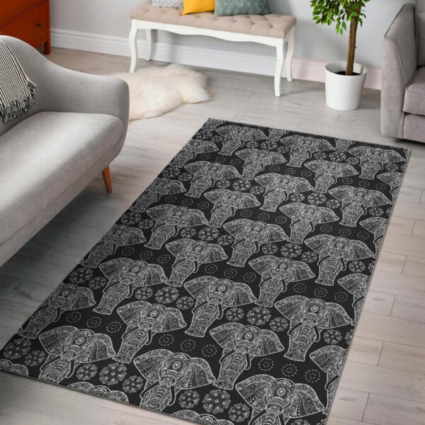 Black Elephant Mandala Print Sillvela Area Rug