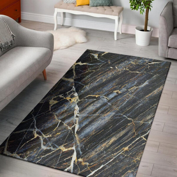 Black Gold Cracked Marble Sillvela Area Rug