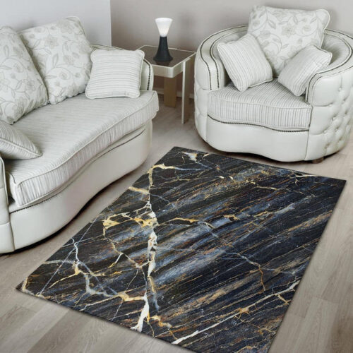 Black Gold Cracked Marble Sillvela Area Rug