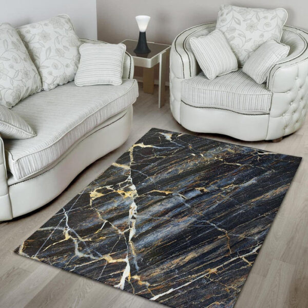 Black Gold Cracked Marble Sillvela Area Rug