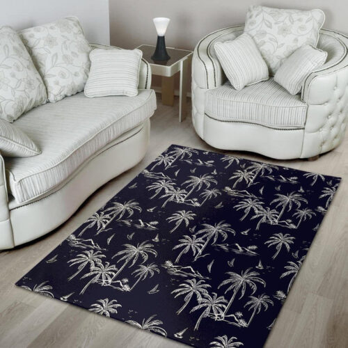 Black Palm Tree Hawaiian Print Sillvela Area Rug