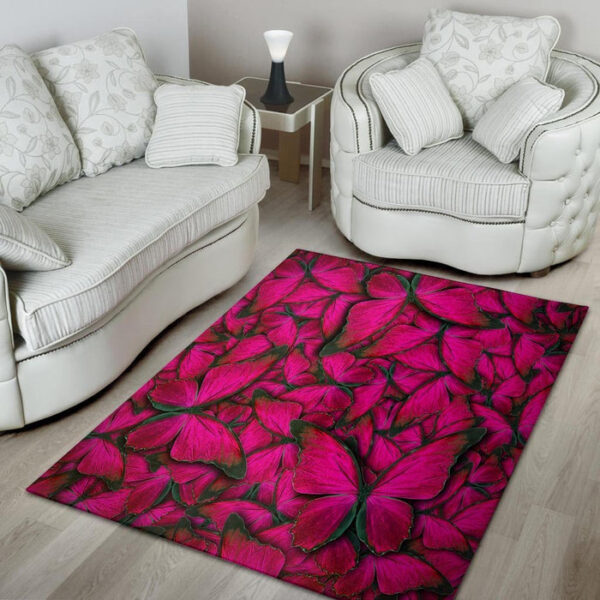 Black Pink Butterfly Print Sillvela Area Rug