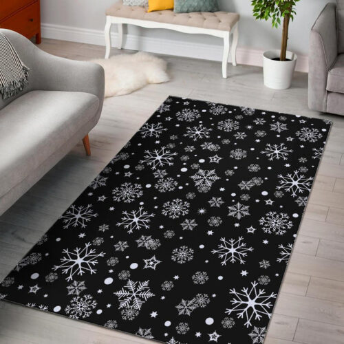 Black Snowflake Pattern Print Sillvela Area Rug