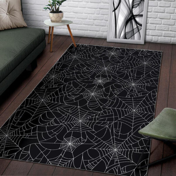Black Spider Web Pattern Print Sillvela Area Rug