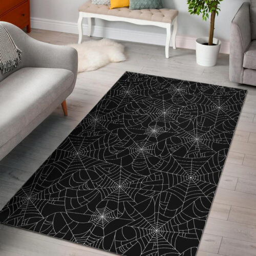Black Spider Web Pattern Print Sillvela Area Rug