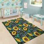 Black Sunflower Floral Sillvela Area Rug