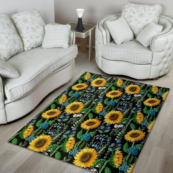 Black Sunflower Floral Sillvela Area Rug