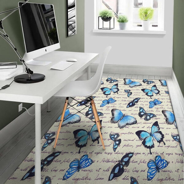 Blue Butterfly Watercolor Print Sillvela Area Rug