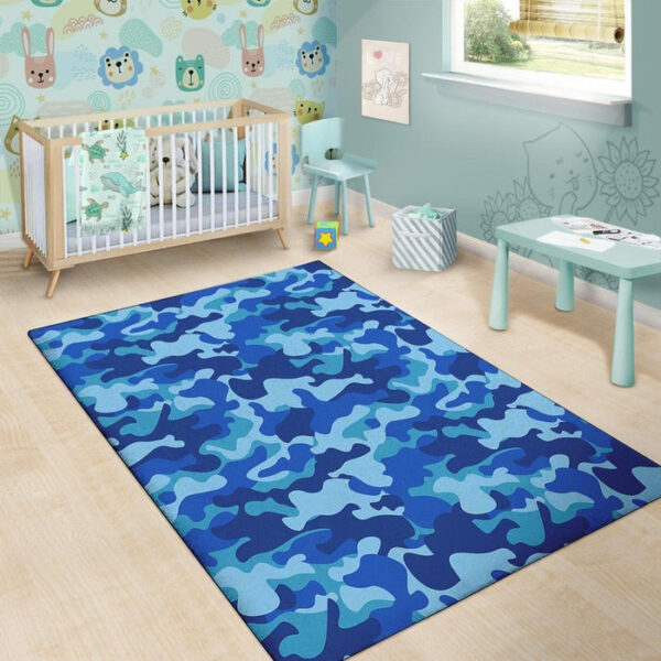 Blue Camo Print Sillvela Area Rug