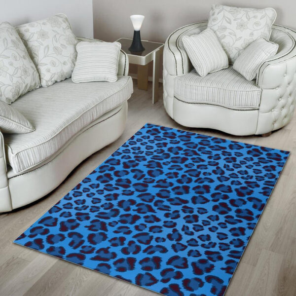 Blue Cheetah Leopard Pattern Print Sillvela Area Rug