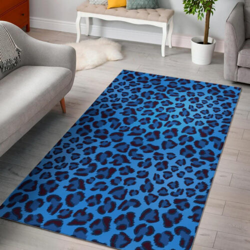 Blue Cheetah Leopard Pattern Print Sillvela Area Rug