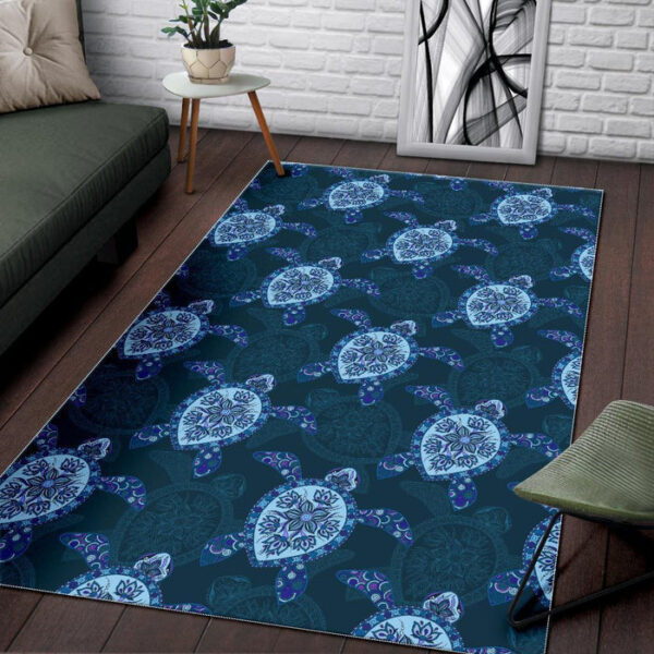 Blue Hawaiian Sea Turtle Pattern Print Sillvela Area Rug