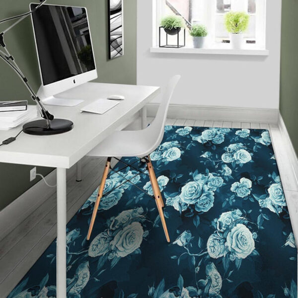 Blue Rose Floral Print Sillvela Area Rug