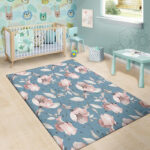 Blue Vintage Floral Print Sillvela Area Rug
