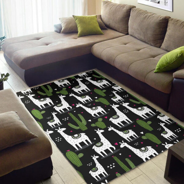 Cactus Llama Pattern Print Sillvela Area Rug