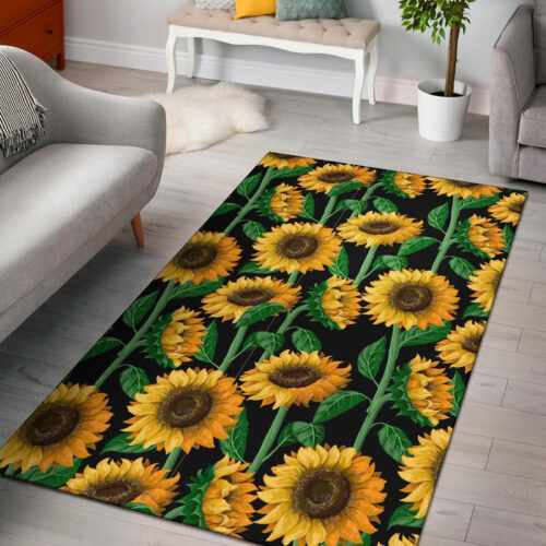 Cartoon Sunflower Pattern Print Sillvela Area Rug